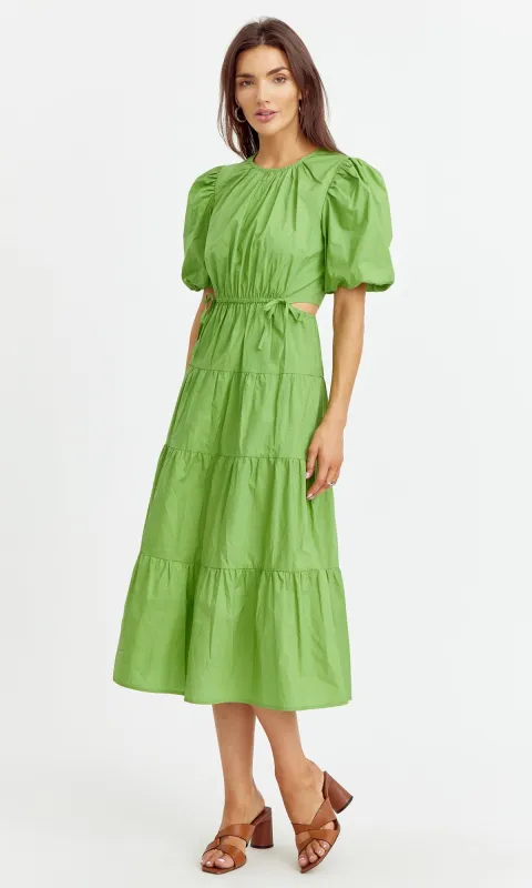 Jenna Cut Out Tiered Poplin Midi Dress sold by Greylin