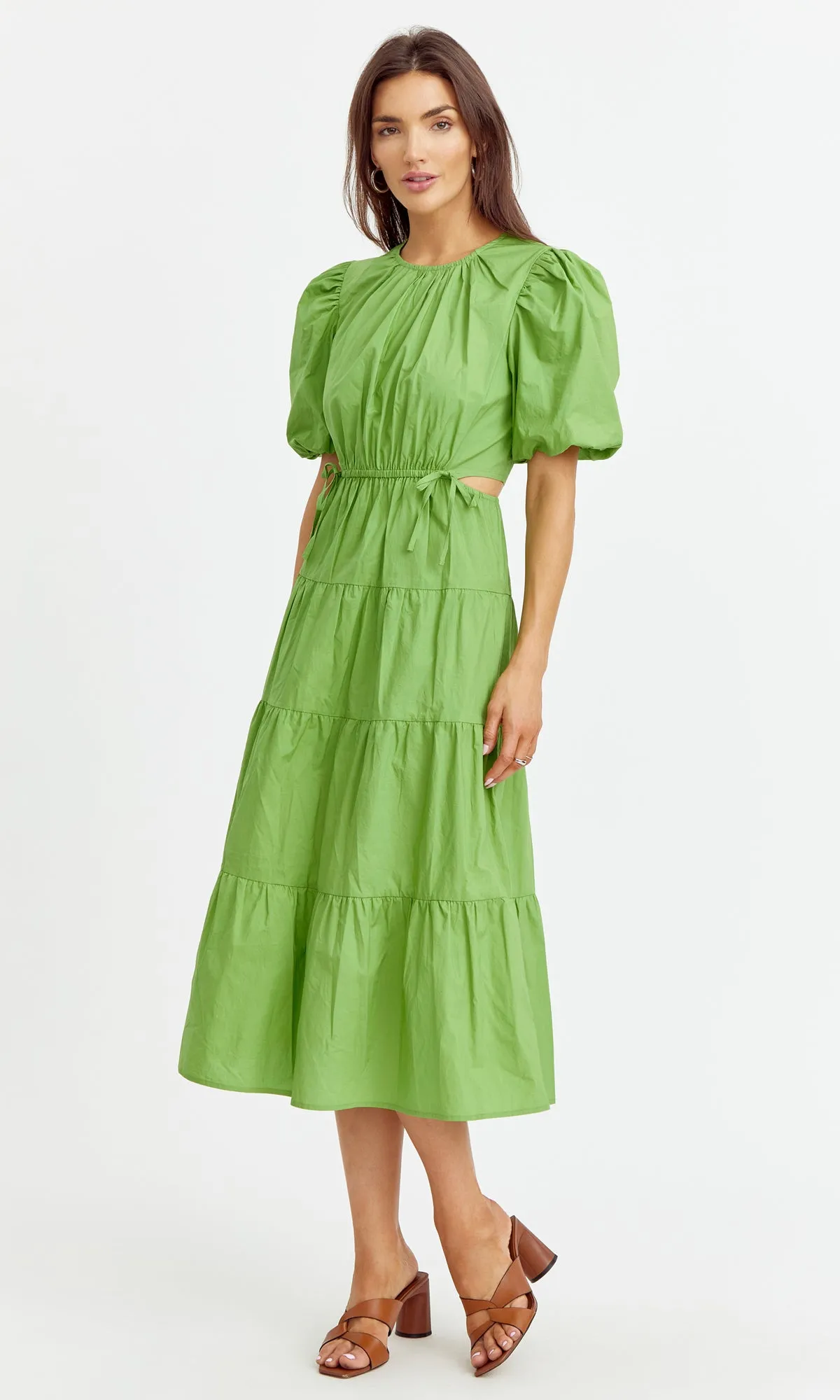 Jenna Cut Out Tiered Poplin Midi Dress sold by Greylin