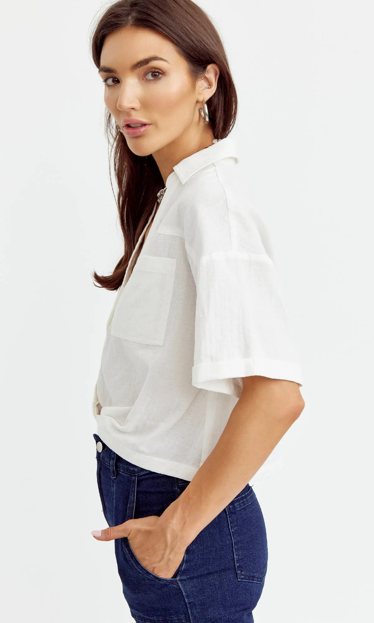 Maria Tucked Cropped Shirt sold by Greylin product image thumbnail 5
