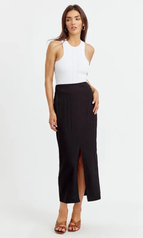 Vicki Front Slit Midi Skirt sold by Greylin