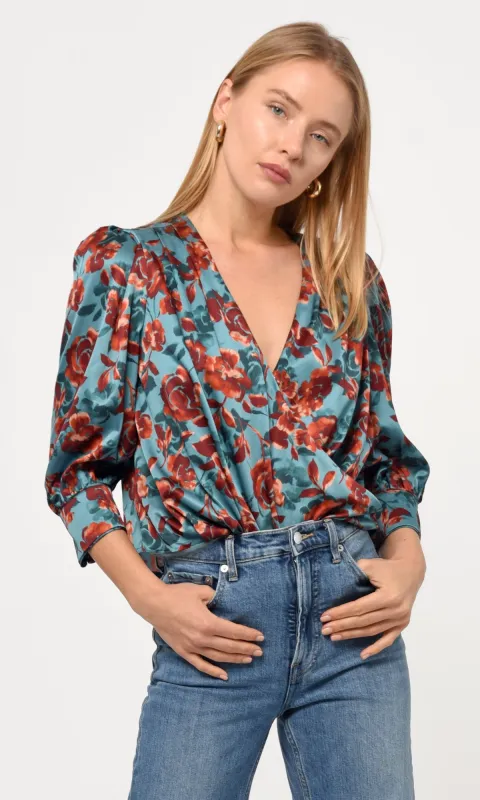 Lourdes Wrap Front Eco Satin Blouse sold by Greylin