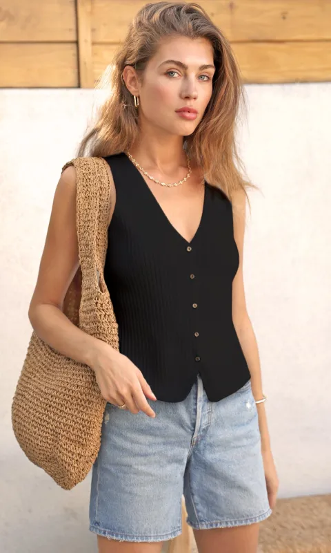 Selma Button Front Knit Vest sold by Greylin