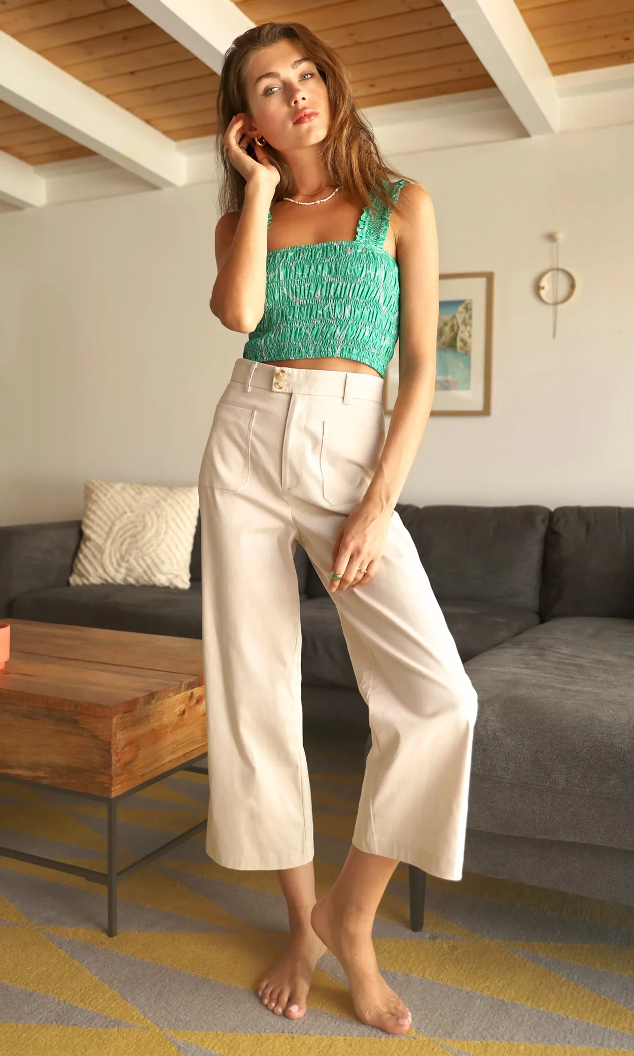 Luana High Rise Crop Straight Leg Pant sold by Greylin