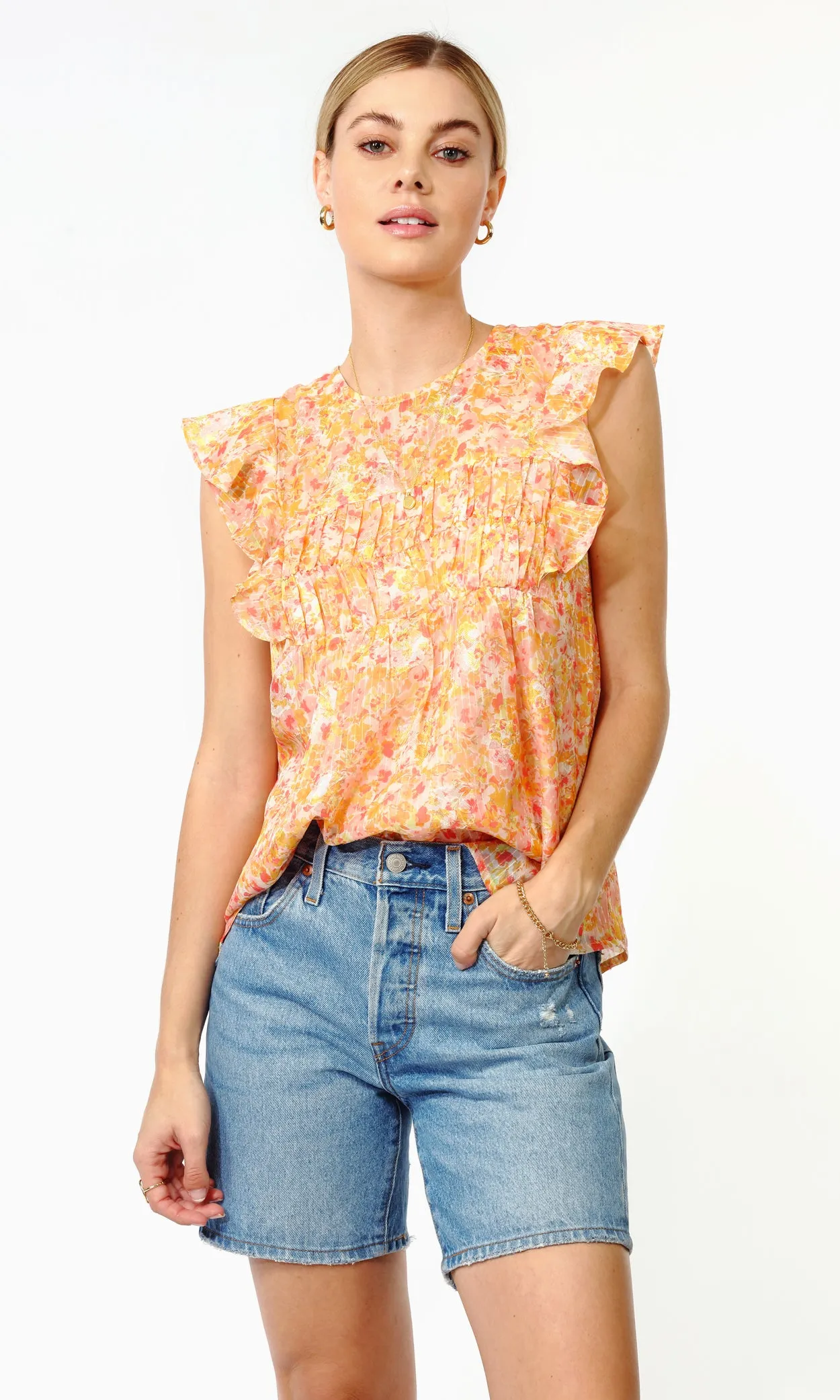 Wynni Textured Chiffon Ruffled Top sold by Greylin