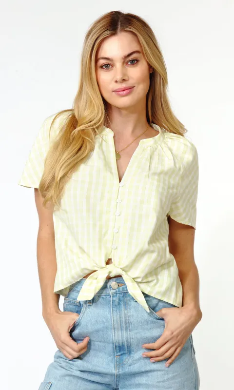 Jinny Button Down Tie Front Gingham Top sold by Greylin