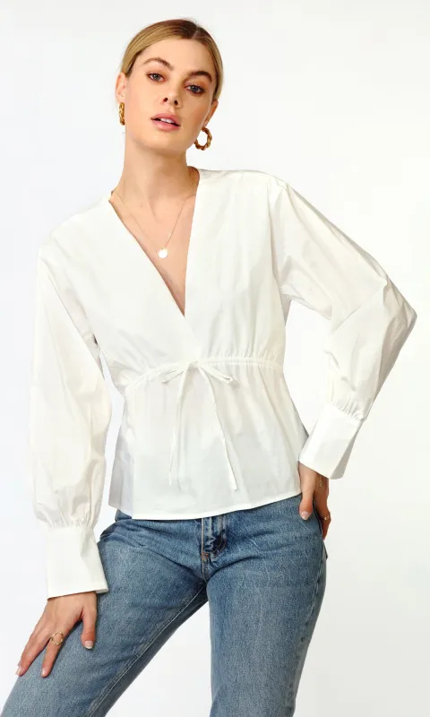Gianna Tie Front Long Sleeve Poplin Top sold by Greylin