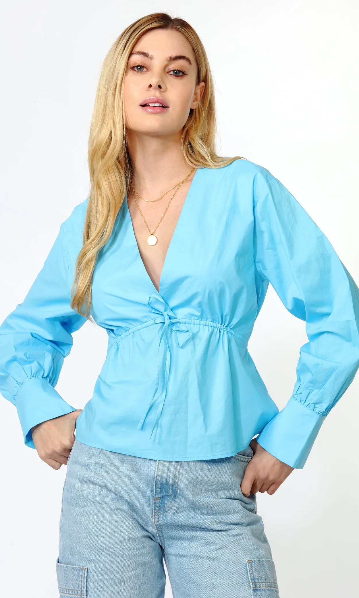 Gianna Tie Front Long Sleeve Poplin Top sold by Greylin product image thumbnail 4