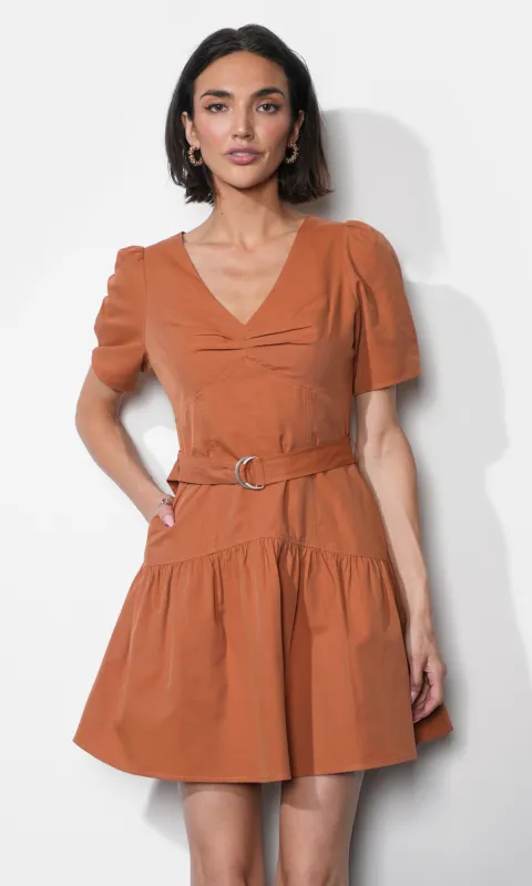 Hayden Puff Sleeve Belted Flare Dress sold by Greylin