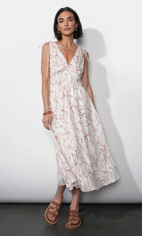 Sadie Sleeveless Tie Shoulder Midi Dress sold by Greylin