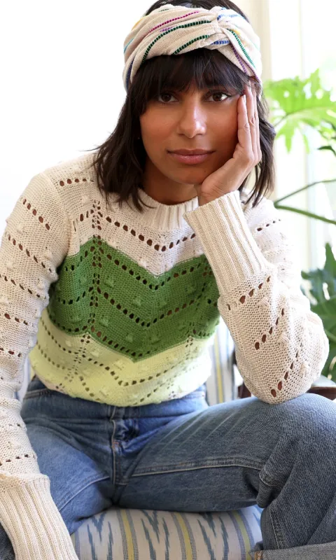 Juno Pointelle Chevron Knit Sweater sold by Greylin