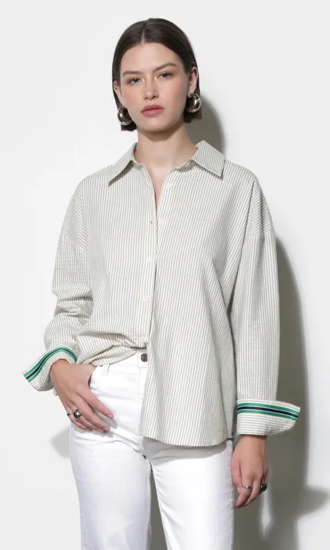 Sierra Oversized Stripe Button Down Shirt made by Greylin