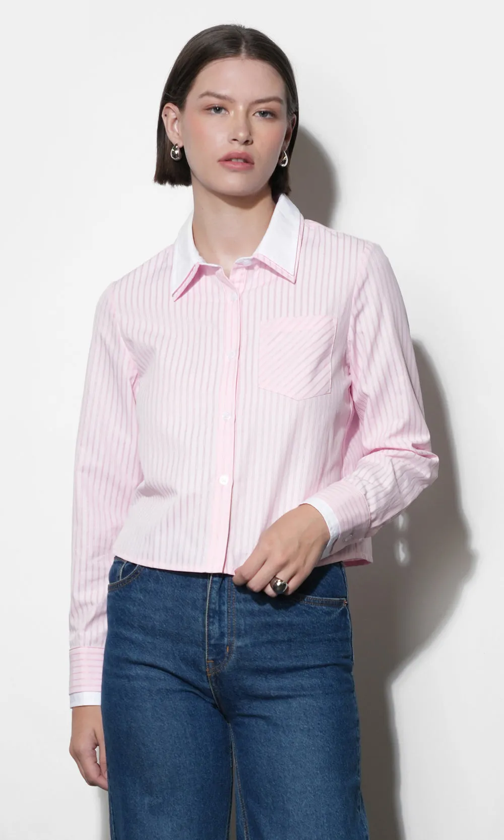 Daphne Contrast Collar Button Down Shirt sold by Greylin