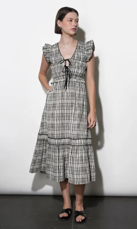 Lacey Smocked Tie Front Plaid Midi sold by Greylin