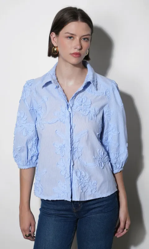 Eleanor Stripe Puff Sleeve Blouse made by Greylin