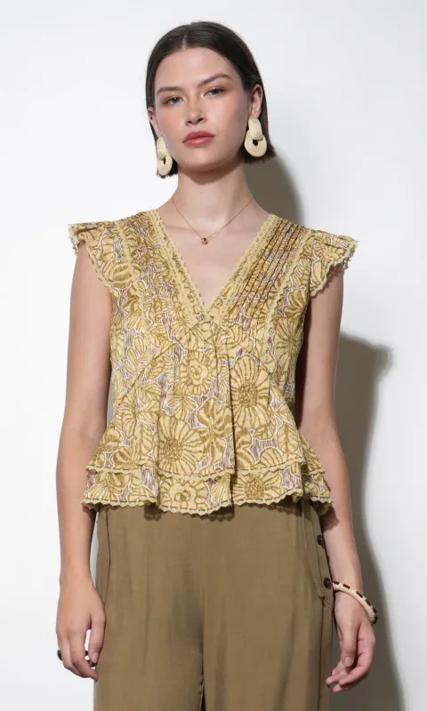 Aurora Pintuck Flutter Sleeve Top sold by Greylin