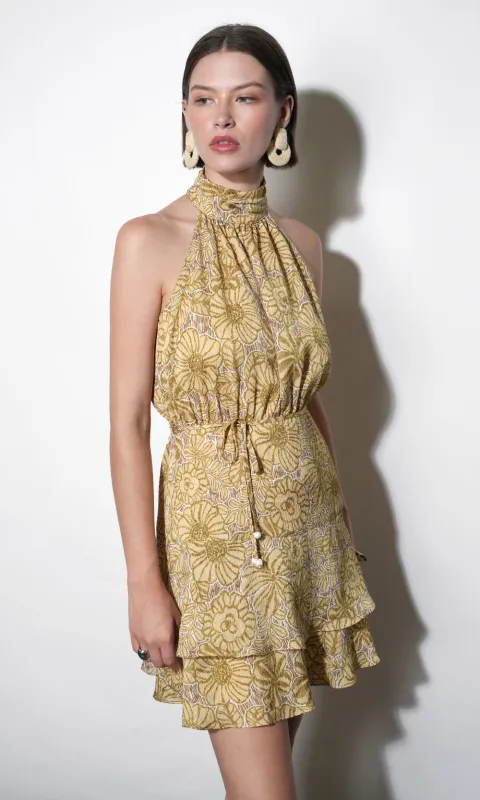 Gianna Flounce Hem Halter Mini Dress made by Greylin