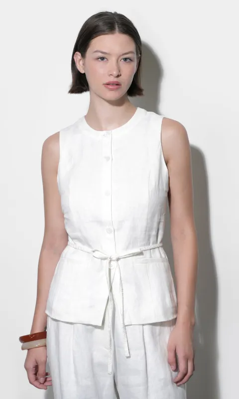 Hadley Linen Vest With Tie Belt made by Greylin