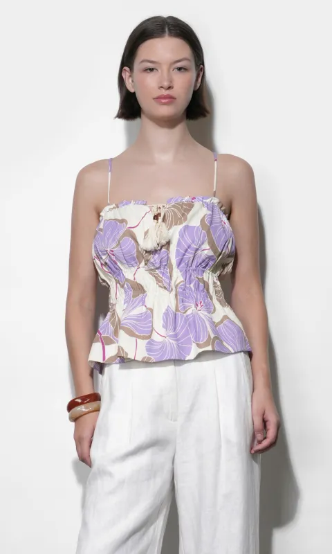 Iris Tie Front Elastic Waist Tank made by Greylin
