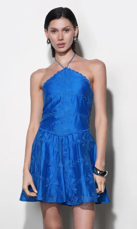 Callie Embroidered Halter Mini Dress made by Greylin