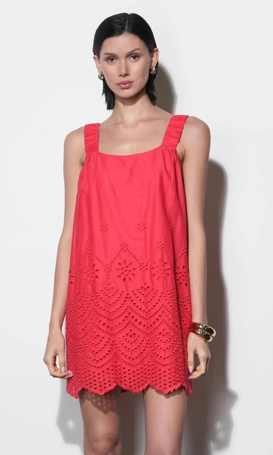 Kallie Linen Blend Embroidered Mini Dress sold by Greylin
