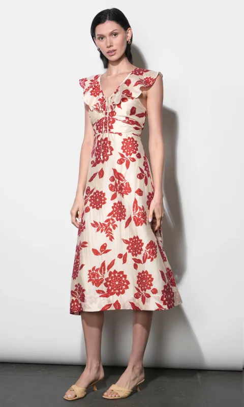 Jacqueline Flutter Sleeve Midi Dress made by Greylin