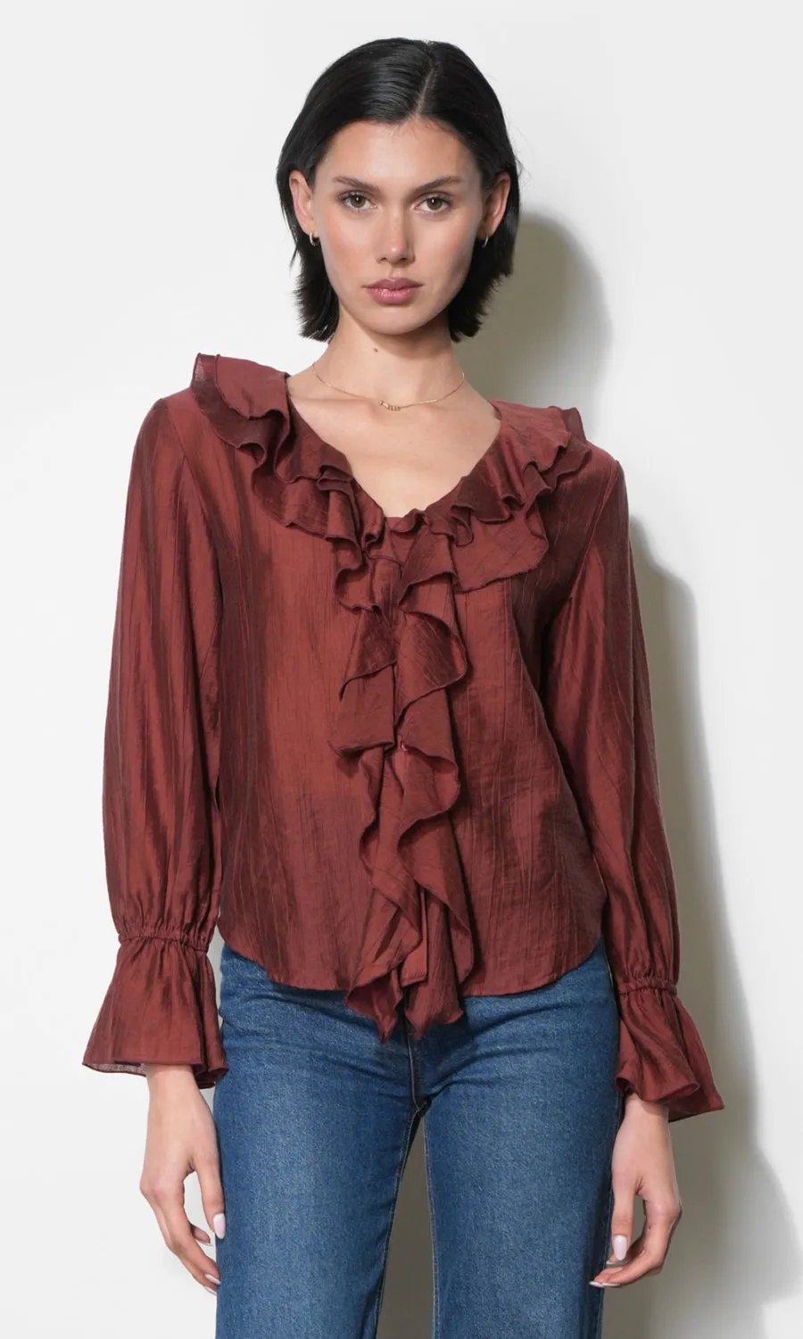 Gemma Cascading Ruffle Button Front Long Sleeve Top sold by Greylin product image thumbnail 5