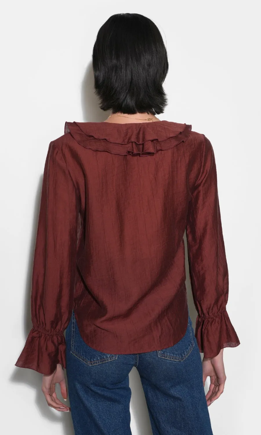Gemma Cascading Ruffle Button Front Long Sleeve Top sold by Greylin product image thumbnail 3