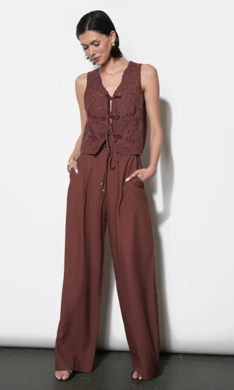 Taryn Waist Tie Detailed Wide Leg Pants made by Greylin