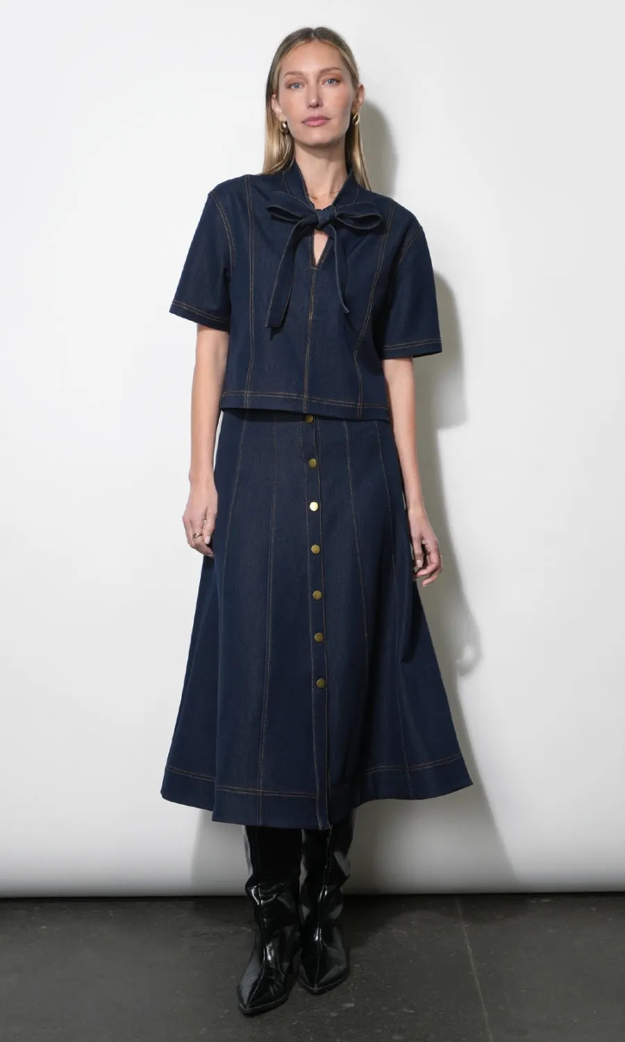 Inez Boxy Denim Top With Tie Neck sold by Greylin product image thumbnail 5
