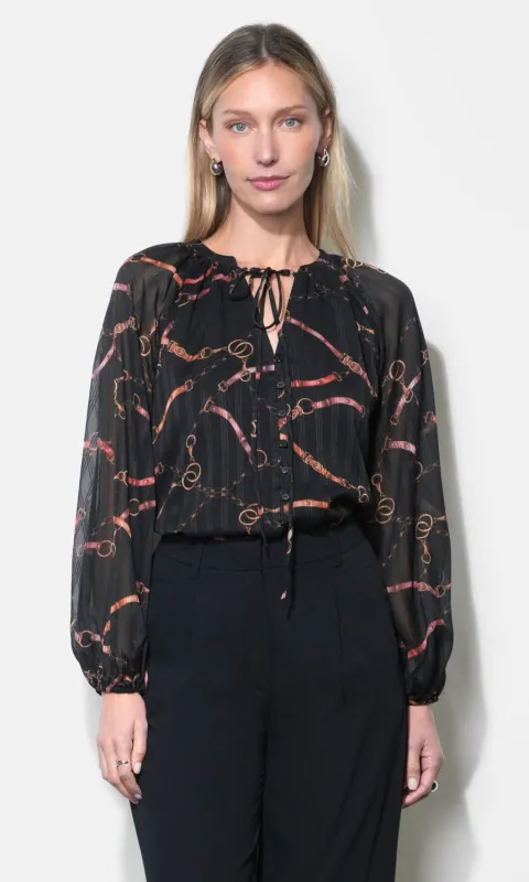 Belle Printed Tie Neck Blouse made by Greylin