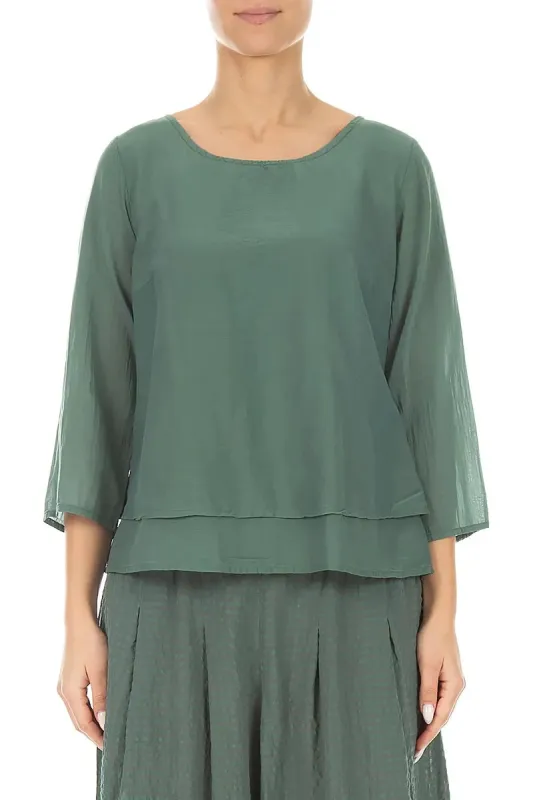 Layered Sage Silk Cotton Blouse made by Grizas