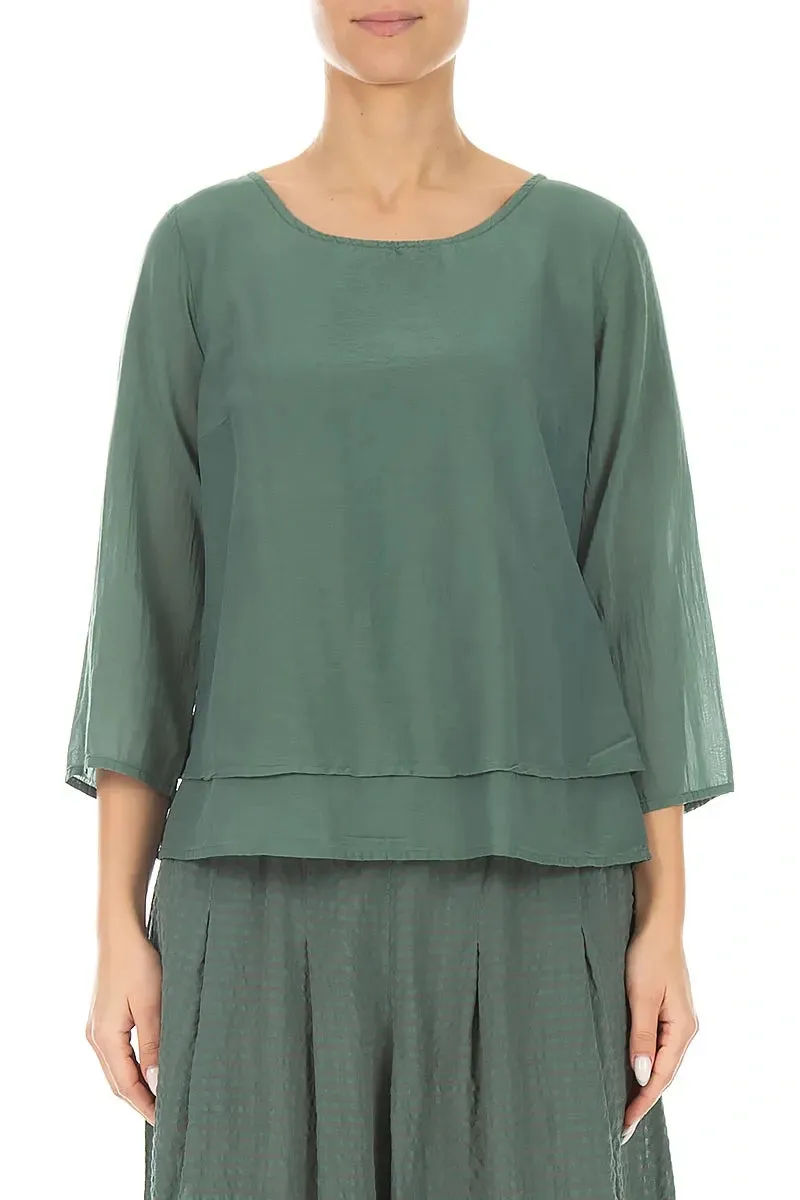 Layered Sage Silk Cotton Blouse sold by Grizas