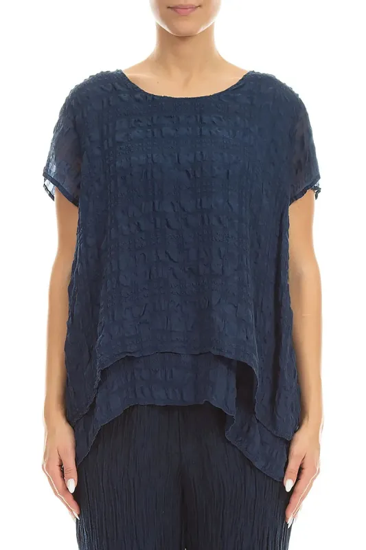 Layered Navy Light Silk Blouse made by Grizas