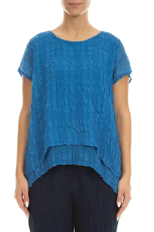 Layered Cobalt Blue Light Silk Blouse made by Grizas