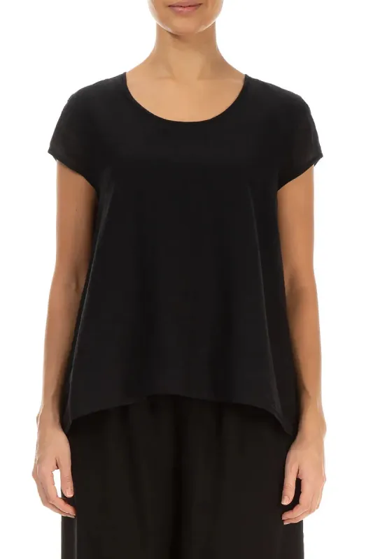 Cap Sleeves Black Silk Cotton Blouse made by Grizas