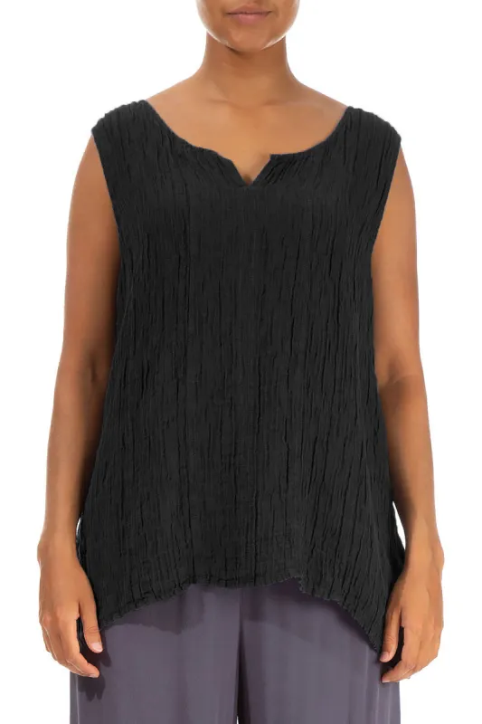 Sweetheart Neck Crinkled Black Silk Top made by Grizas