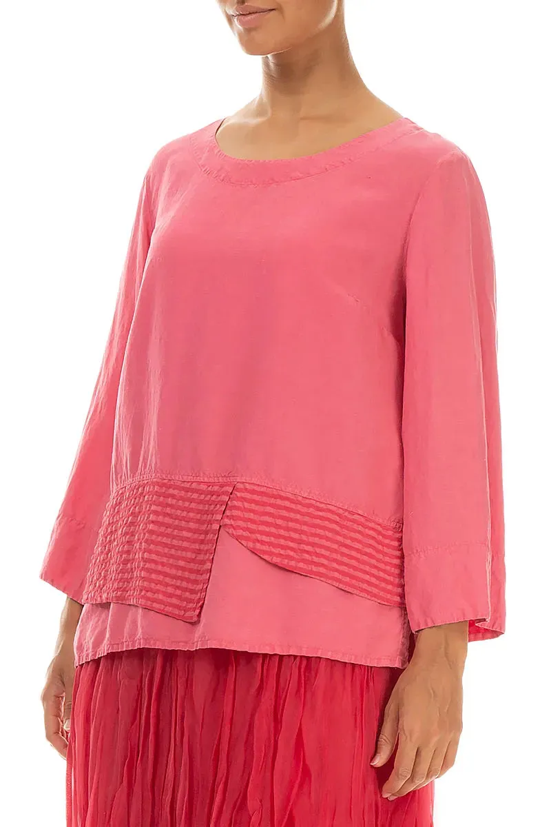 Layered Textured Hem Raspberry Silk Linen Blouse sold by Grizas product image thumbnail 3