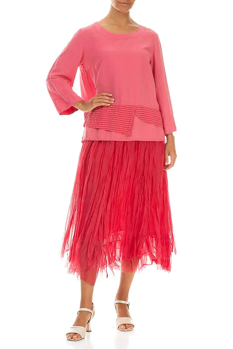 Layered Textured Hem Raspberry Silk Linen Blouse sold by Grizas product image thumbnail 4