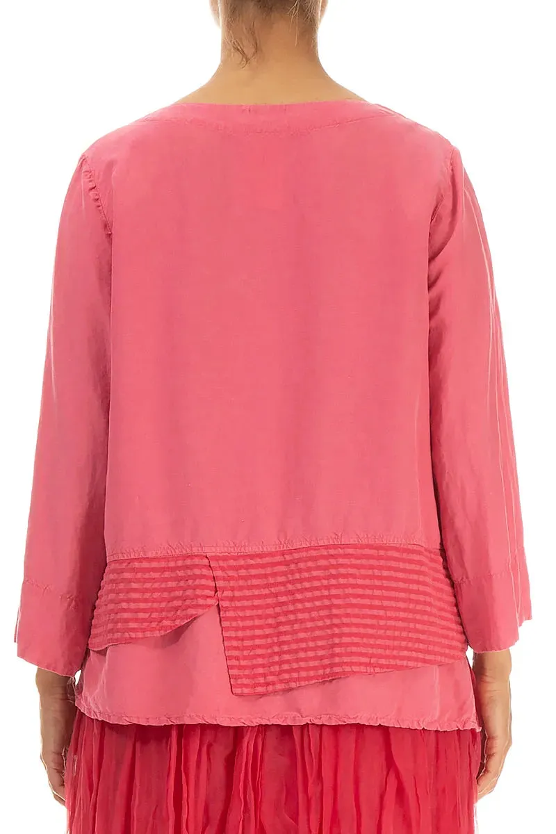 Layered Textured Hem Raspberry Silk Linen Blouse sold by Grizas product image thumbnail 2
