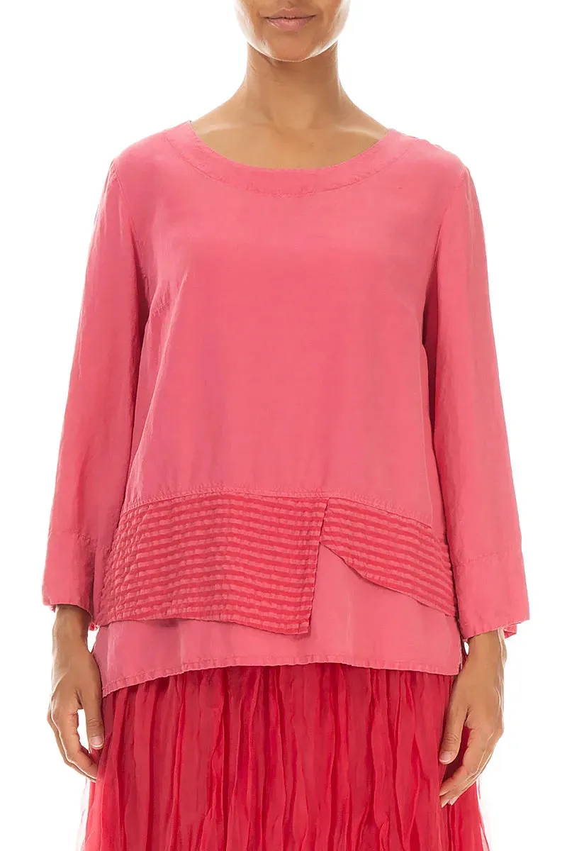 Layered Textured Hem Raspberry Silk Linen Blouse sold by Grizas