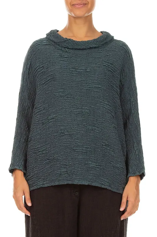 Cowl Neck Slate Textured Silk Linen Blouse made by Grizas