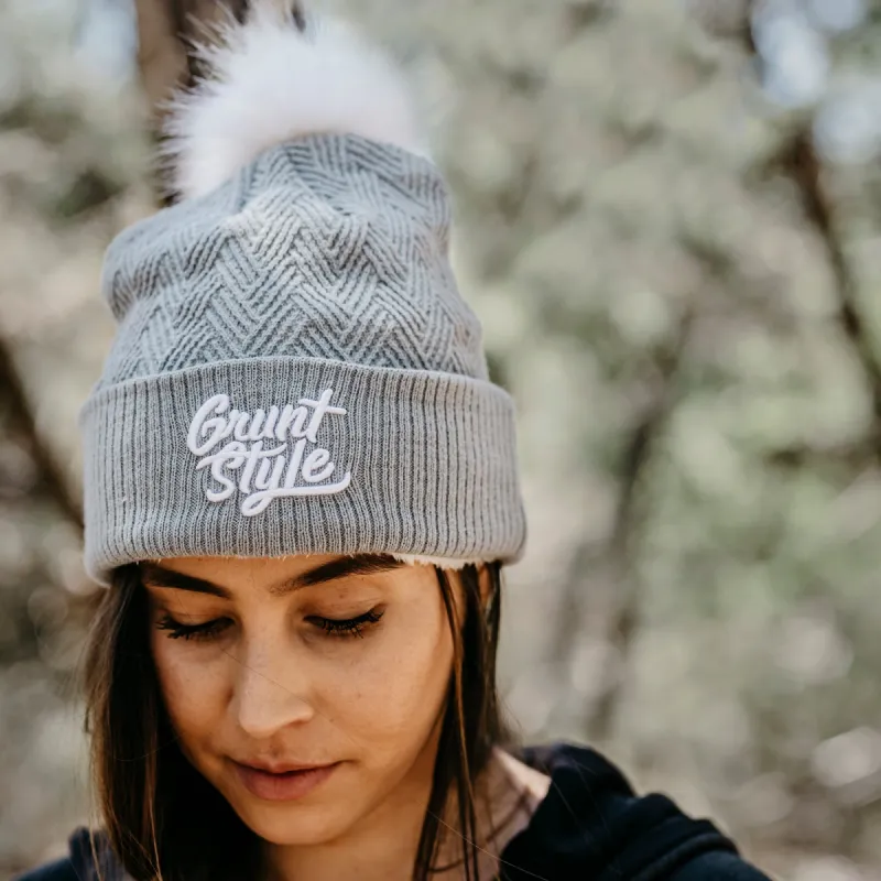 Fleece Lined Pom-Pom Beanie - Light Grey sold by Grunt Style