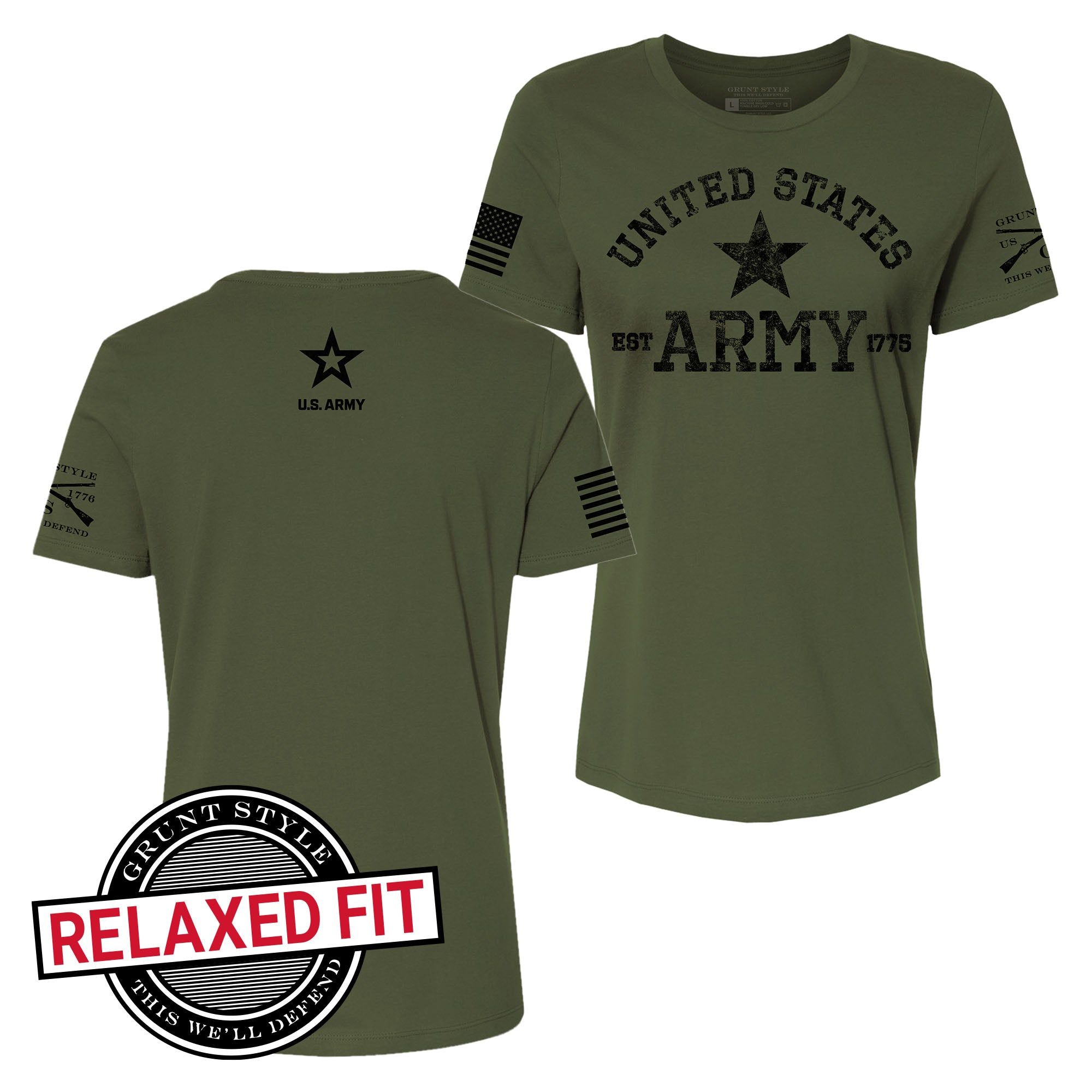 Women's Army Est. 1775 Relaxed Fit T-Shirt - Military Green sold by Grunt Style product image thumbnail 4
