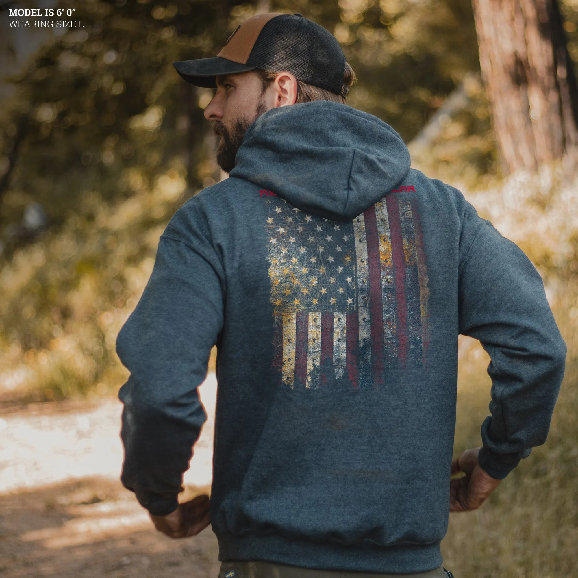 Red Blood Blue Collar® Hoodie - Dark Heather sold by Grunt Style product image thumbnail 2