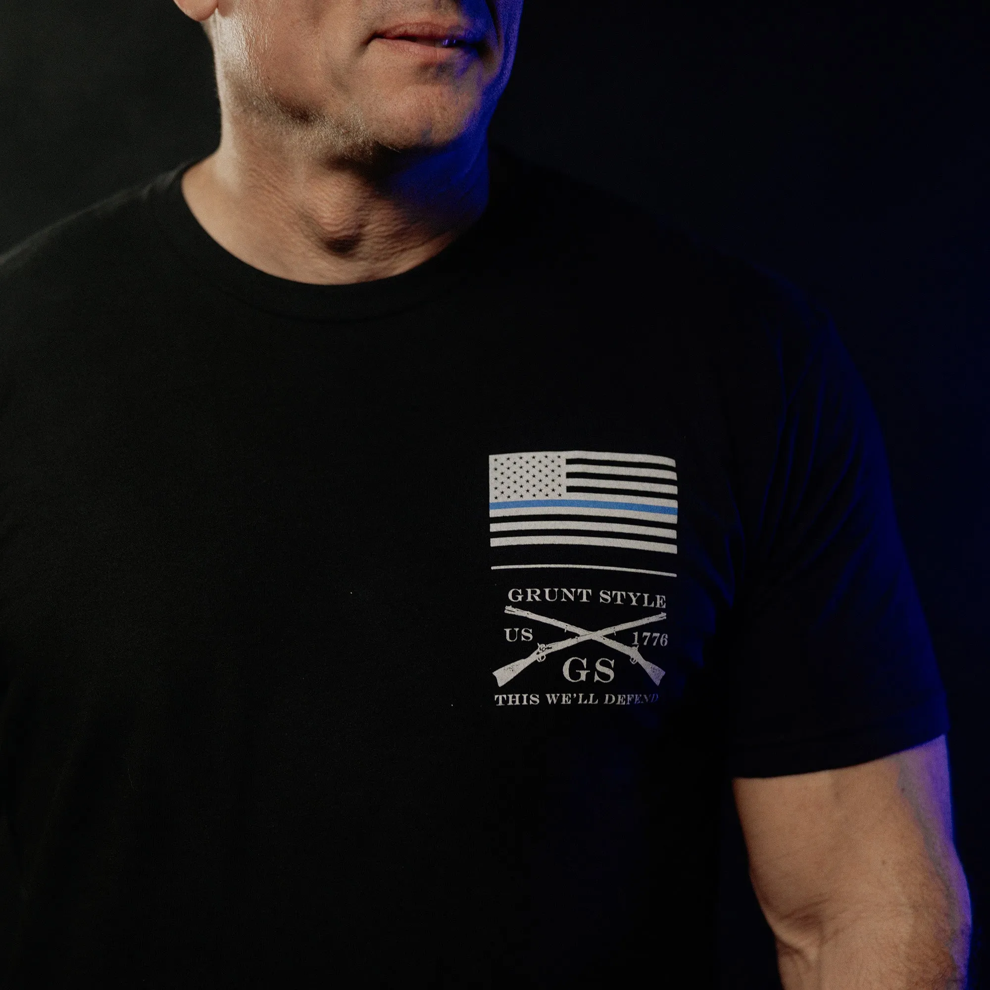 Basic Blue Line Flag T-Shirt - Black sold by Grunt Style product image thumbnail 2