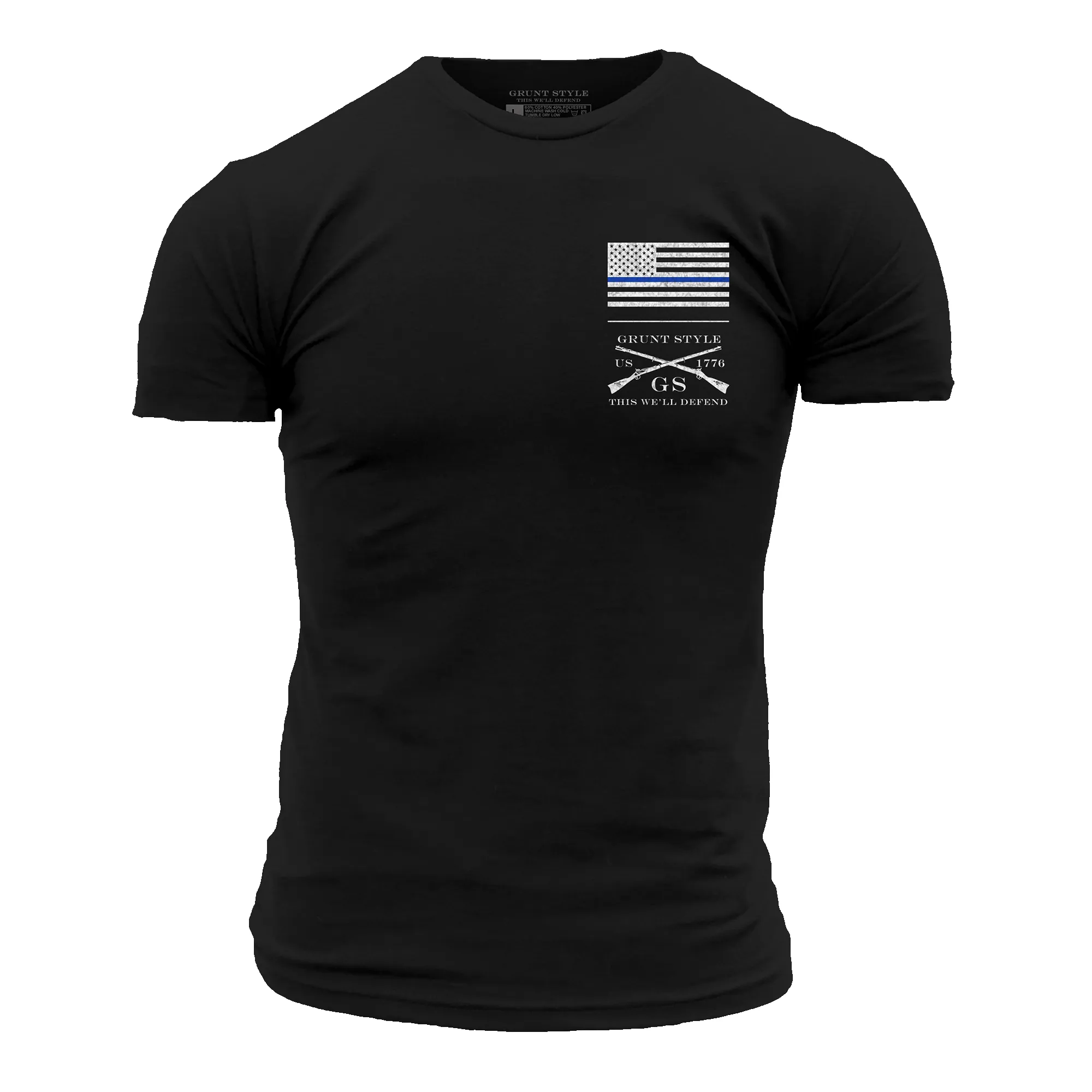 Basic Blue Line Flag T-Shirt - Black sold by Grunt Style