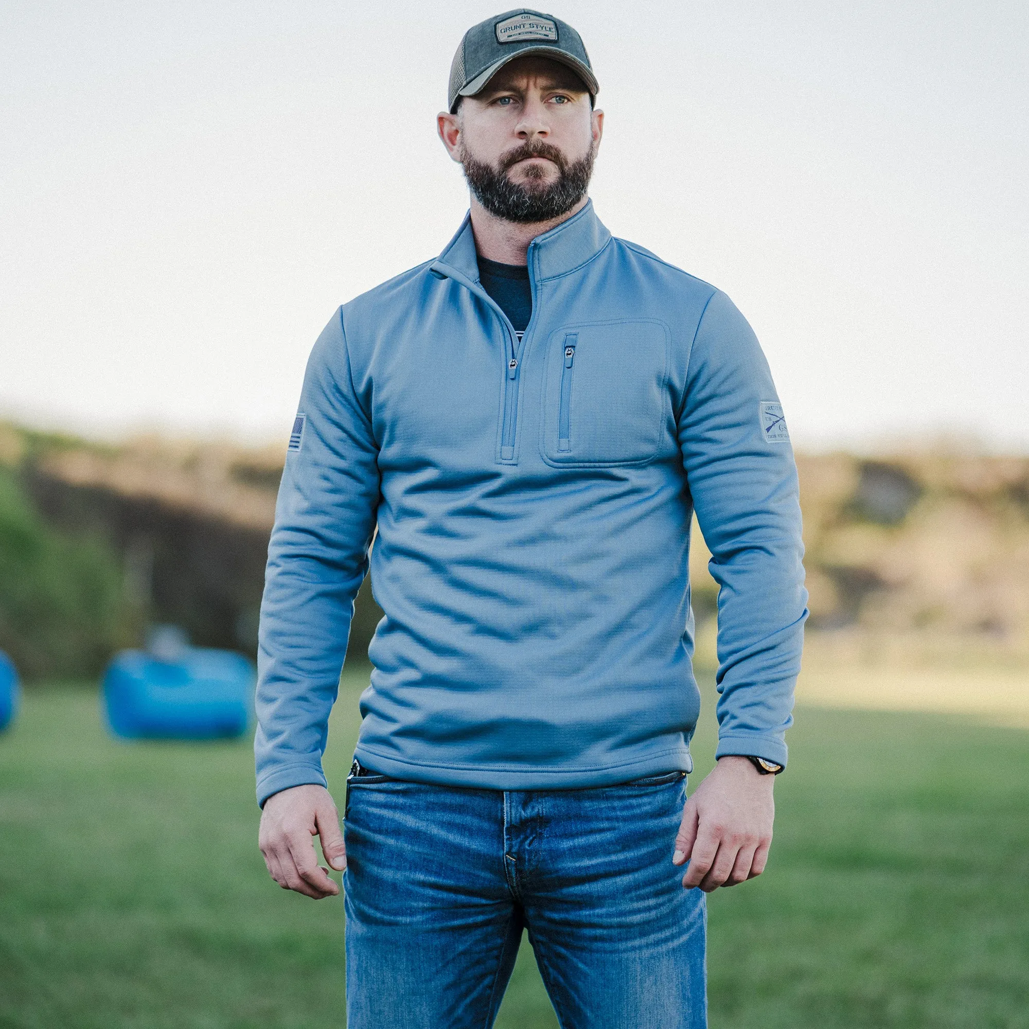 1/2 Zip Waffle Top - Captain's Blue sold by Grunt Style