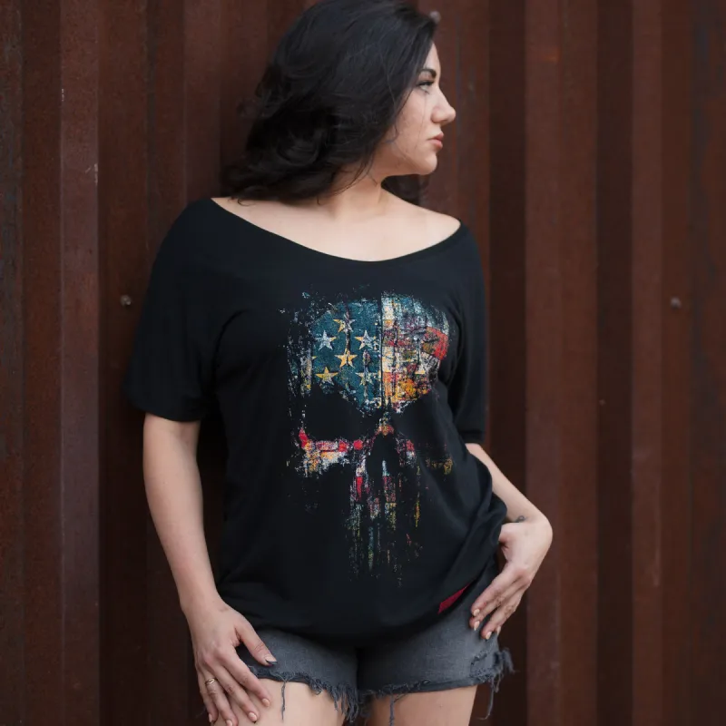 Women's Red Blood American Reaper Slouchy T-Shirt - Black sold by Grunt Style