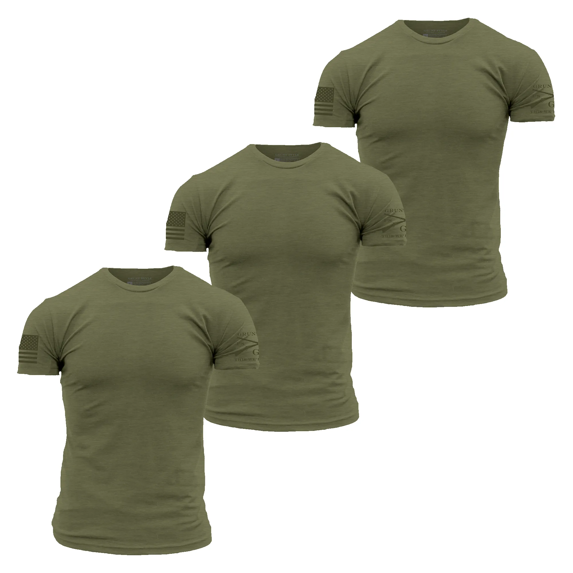 Basic T-Shirts - Military Green - 3 Pack sold by Grunt Style