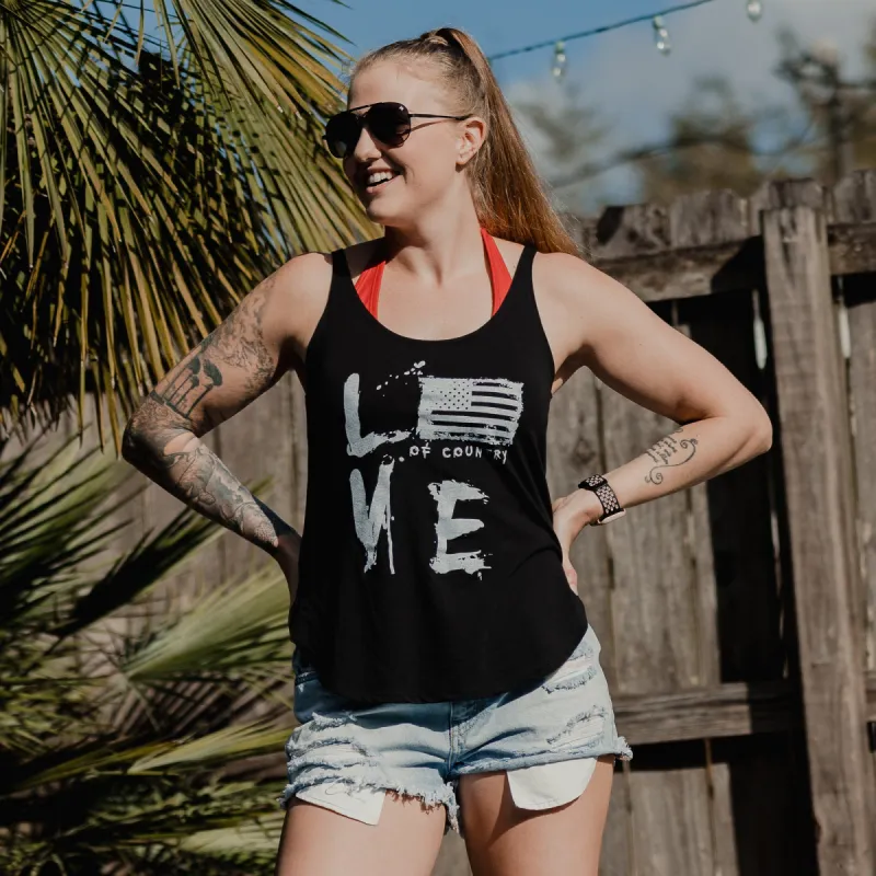 Women's Love of Country Flowy Tank - Black made by Grunt Style